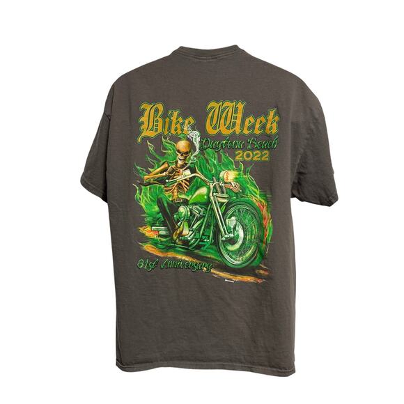 Bike Week Daytona Beach 2022 T Shirt Motorcycle Flames Skeleton Size XL - Picture 4 of 5